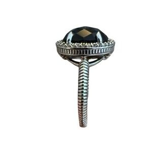 Sterling Silver Black Oval Gemstone Ring Halo Size 8 Judith Ripka